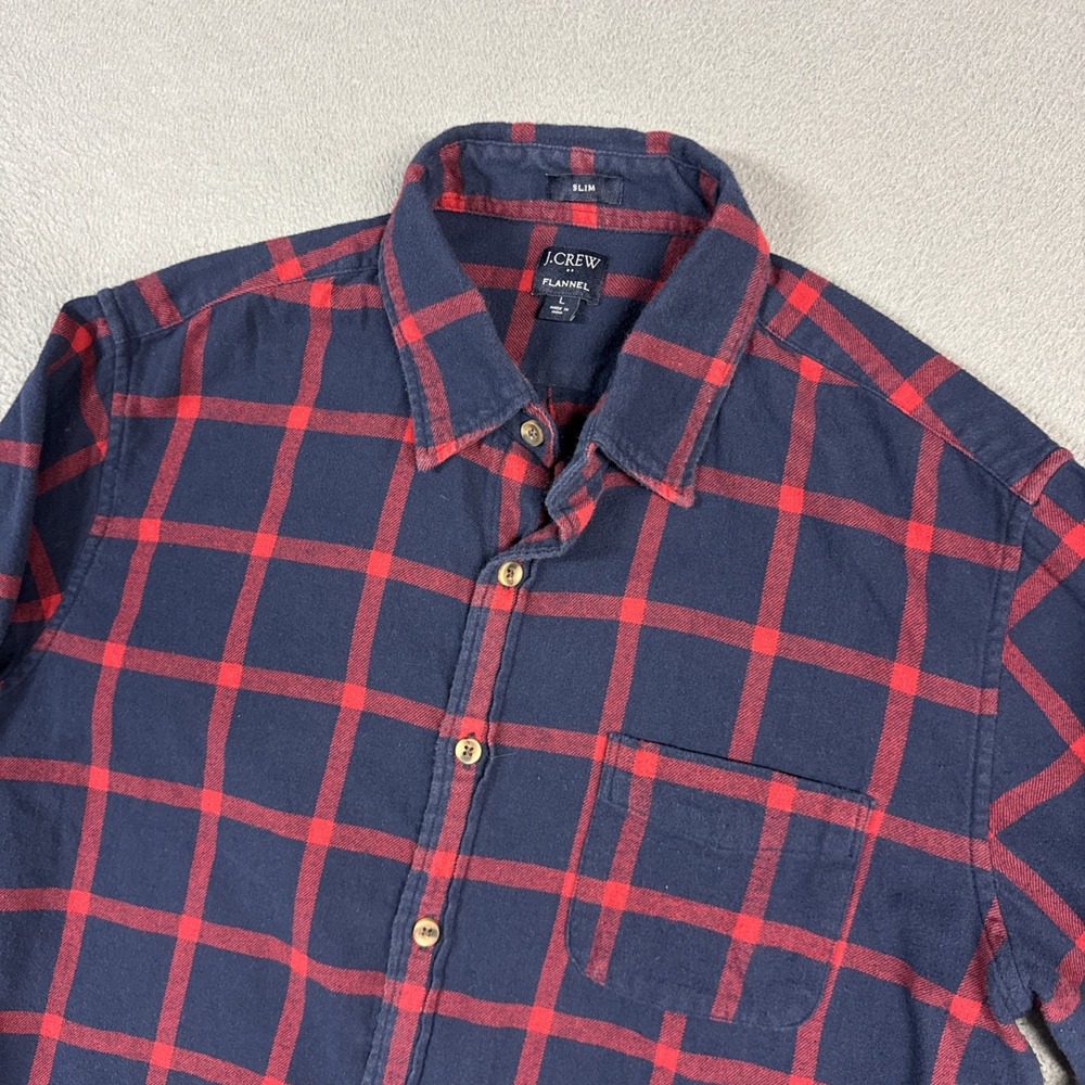 J Crew Shirt Mens Large Blue Red Buffalo Check Slim Fit Flannel Long Sleeve